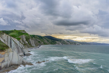 Zumaia Cliffs in the sunset , Basque Country, Spain