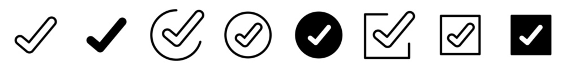 Conjunto de iconos de marca de verificación de diferentes estilos. Concepto de aprobación. Visto. Ilustración vectorial - obrazy, fototapety, plakaty