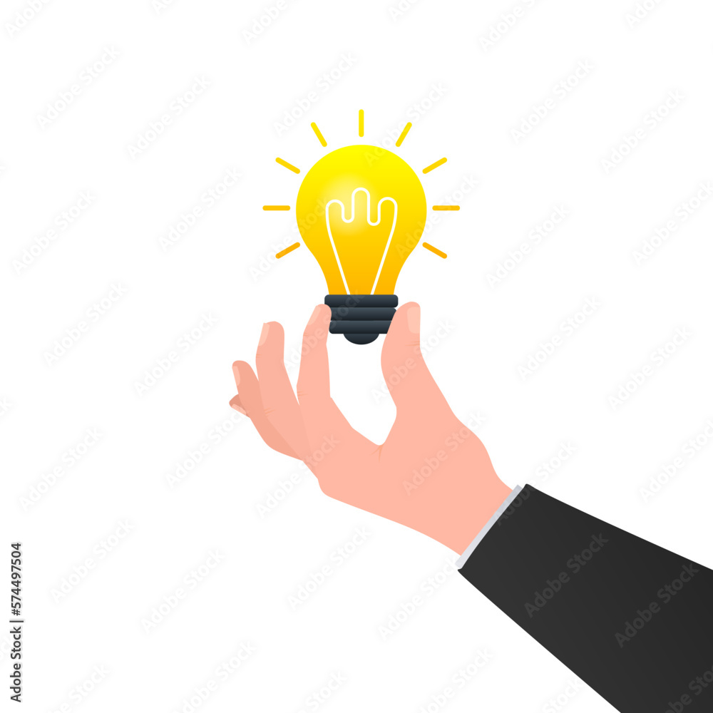 Wall mural Idea for money. Hand holds money and light bulb. Crowdfunding concept. Exchanging ideas for money.