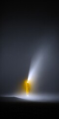 Digital Illustration of a Foggy Lighthouse Landscape, Minimalist Style, Evocative, Concept Shot, Yellow Tint, ade in part with Generative AI
