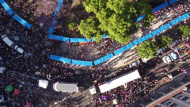 Overhead Shot Of Beautiful LGBT Pride Parade, Plaza De Mayo, Buenos Aires