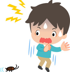 ゴキブリに驚いて叫ぶ男性