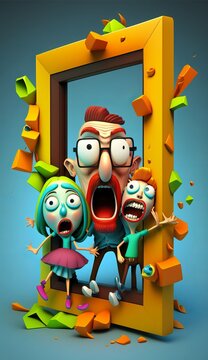 3D Cartoon Colorful Crazy Family. AI generative.