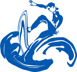 vector sketch splash jump surfer on blue ocean water