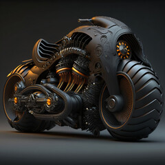 retro-futuristic blackmotorcycle concept art illustration Generative Ai