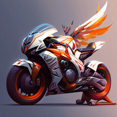 futuristic orange and white motorcycle concept art illustration Generative Ai