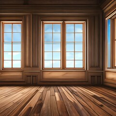 a empty room with hardwood floors, walls, and a window2, Generative AI