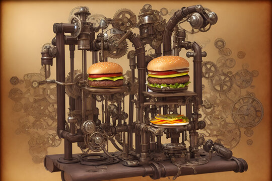 Steampunk Hamburger Making Machine