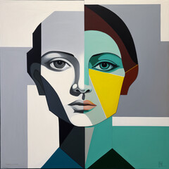 modern pop style cubist portrait painting of a woman's face Generative Ai - obrazy, fototapety, plakaty