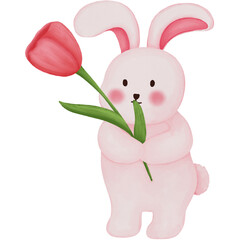 Watercolor bunny and tulip flower. Watercolor easter bunny illustration. Easter day,wallpaper,scrapbook,etc.