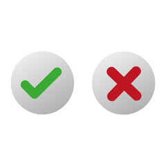 Flat check mark cross icons. Vector illustration.