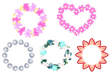 花のフレーム　苺のフレーム　透過素材　イラスト　キラキラ　ハート