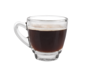 Black coffee in glass cup on transparent png