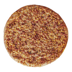 Brazilian pizza with mozzarella, corn, bacon and oregano (Milho com bacon) -  Top view.