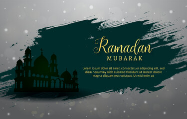 ramadan mubarak banner with beautiful illustration islamic ornament and abstract white and green background design