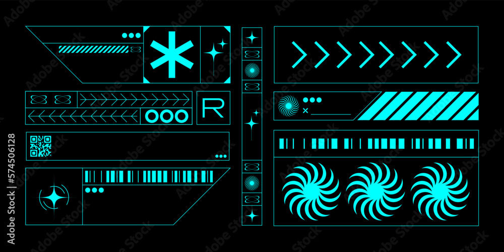 Poster Set of Retro futuristic interface. Frame and element of digital technology