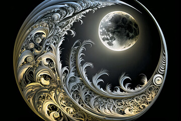 mesmerizing moon, abstract moon art, spiritual, created with generative ai technology. 