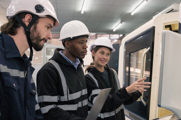 Engineer working in robotics factory