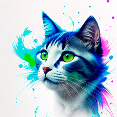 cat portrait. Paint art with paint spashes. Generative ai.