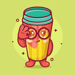 funny water tumbler character mascot with ok sign hand gesture isolated cartoon in flat style design