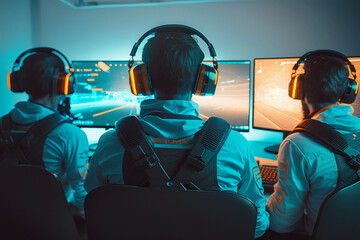 Image Generated Artificial Intelligence. E-sport team guys participating on competition online