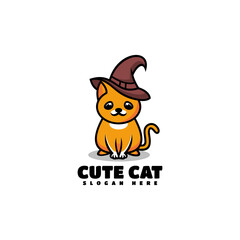 Vector Logo Illustration Cute Cat Mascot Cartoon Style.