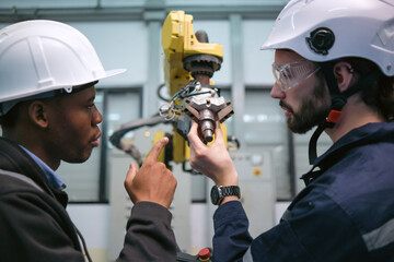 Engineer working in robotics factory