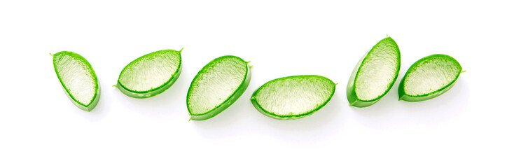 Aloe vera slice isolated on white background , top view , flat lay.