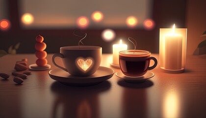 A cozy coffee date with a Valentine's aesthetic, a charming and romantic illustration for a lovely atmosphere