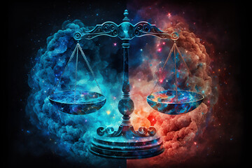Fototapeta na wymiar picture of libra zodiac sign against space nebula background. Astrology calendar. Esoteric horoscope and fortune-telling concept