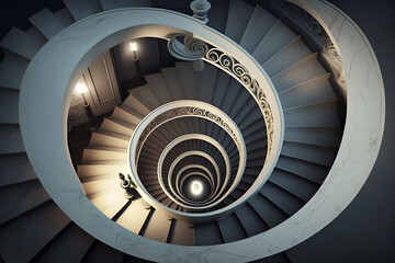 spiral staircase in the church. circular staircase from above. architechture concept 