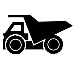 truck isolated on white. Dump Truck Isolated vector Sideview, Heavy Equipment, Construction Vehicles Machinery black color.