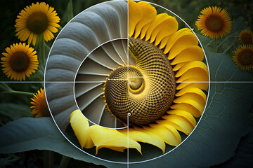 An amazing illustration of the golden ratio in nature. This captivating stock photo showcases the beauty and harmony of nature's design through the golden ratio