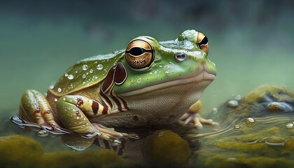 Green frog animal. Nature wildlife. Generative AI technology.