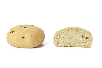 Fototapeta na wymiar Bread cut in half on a white background