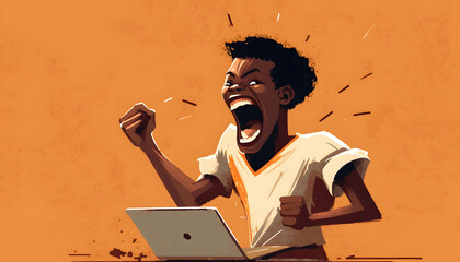 young african american gamer elated playing