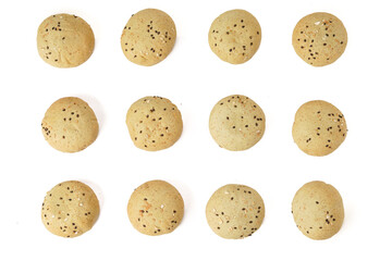 A pile of bread on a white background