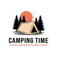 camping outdoor adventure template. tent camp vector illustration.