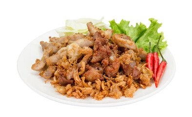 pork fried with garlic isolated