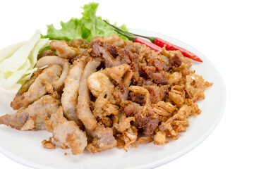 pork fried with garlic isolated