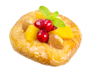 danish pastry with fruits isolated