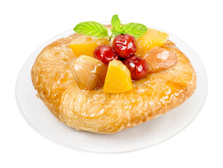 danish pastry with fruits isolated