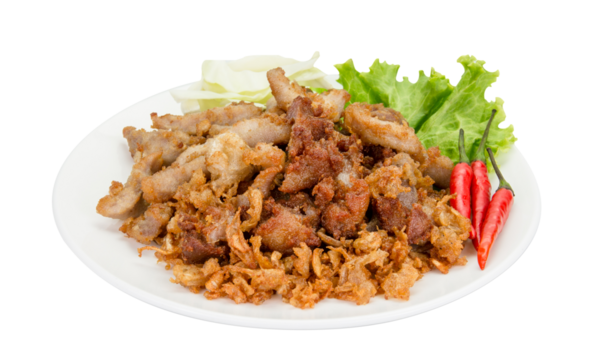 pork fried with garlic isolated