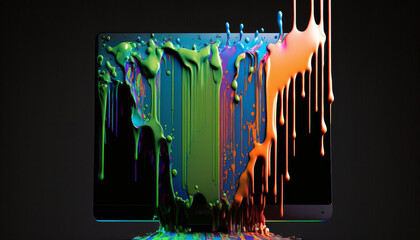 Photorealistic ai artwork of abstract background with splashes of color on a computer monitor. Generative ai.