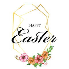 watercolor easter frame. Easter card with square frame, spring flowers and flat icons on colorful modern geometric background. Vector illustration. Place for your text.