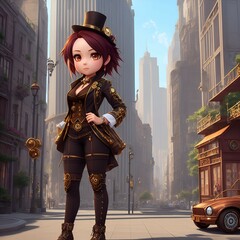 Character in the city ,3d cartoon style,anime,stylish clothes,AI Generated