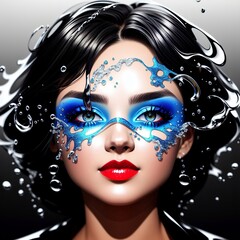 girl's face in splashes of multicolored liquid, head, liquid metal, logo, abstraction, generated in AI