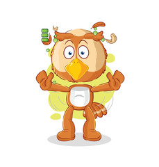 owl full battery character. cartoon mascot vector