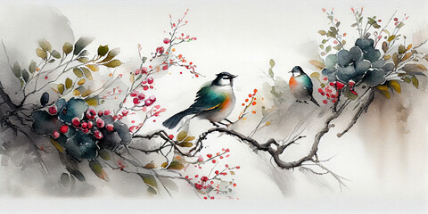 Japanese Watercolor Inspired Illustration. generative ai
