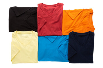 Colorful T-shirts folded group isolated on background